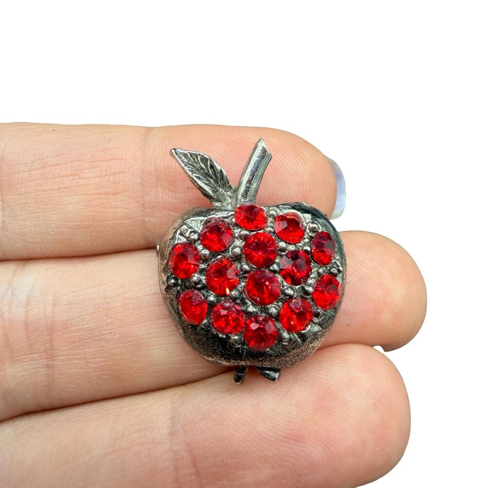 Vintage Jewelry Red Rhinestone Apple Brooch Apple  Pin